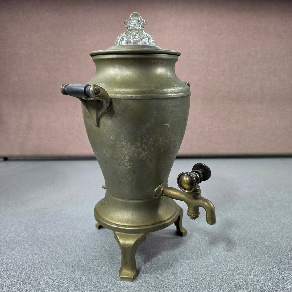 Universal E9177 Coffee Percolator Urn Antique Brass Wood Glass 1920s